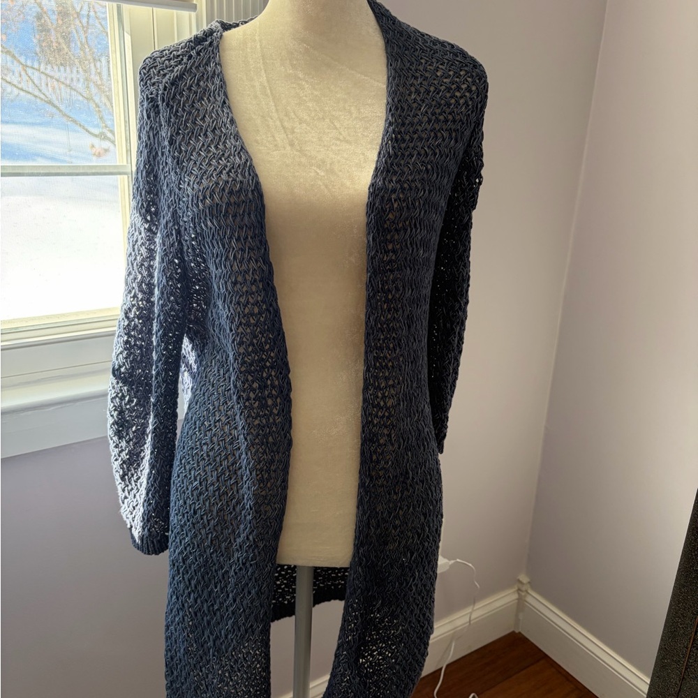Chico's Navy Open-Knit Cardigan